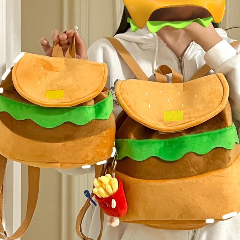 Realaiot Cute Cartoon Burger Kawaii Funny Shoulder Bag Backpack Women Bag Large Capacity Backpack School Bags Storage Bag