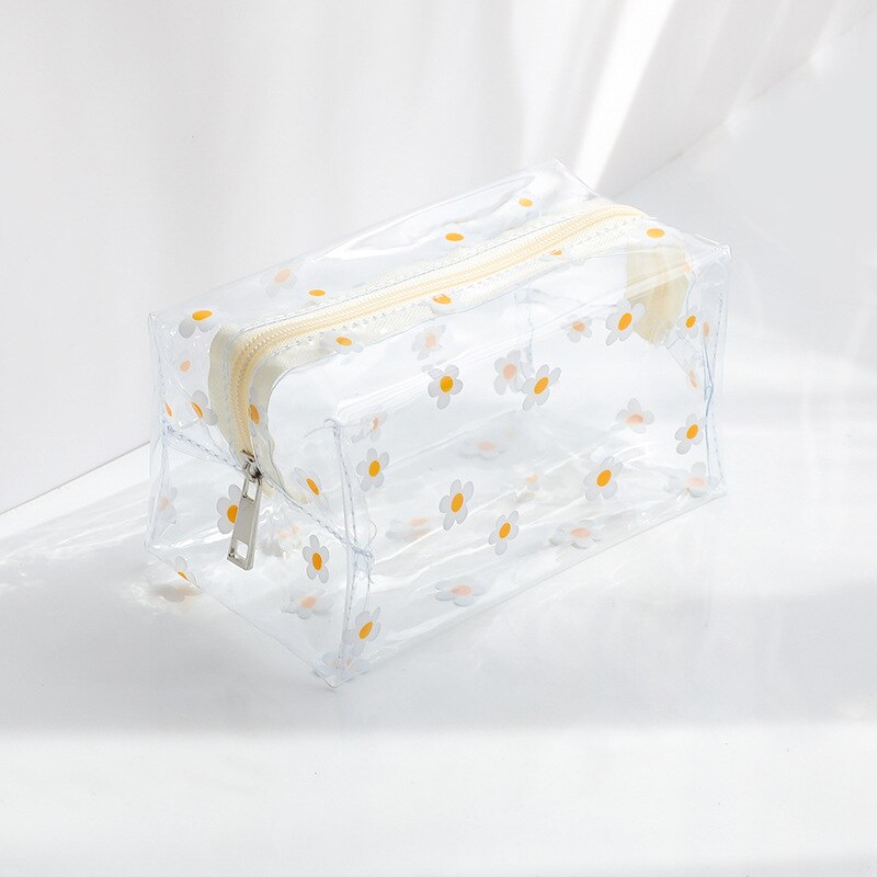 Realaiot Clear Makeup Bag Fashion Transparent Travel Portable Mini Wash Storage Bags Strawberry Flower Print Women Zipper Cosmetic Bag