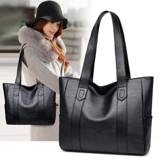 Realaiot Women PU Leather Handbags Fashion Big Capacity Tote Bags Retro Designer Double Strap Shoulder Bag Female Shopper Sac Mujer Bolsa