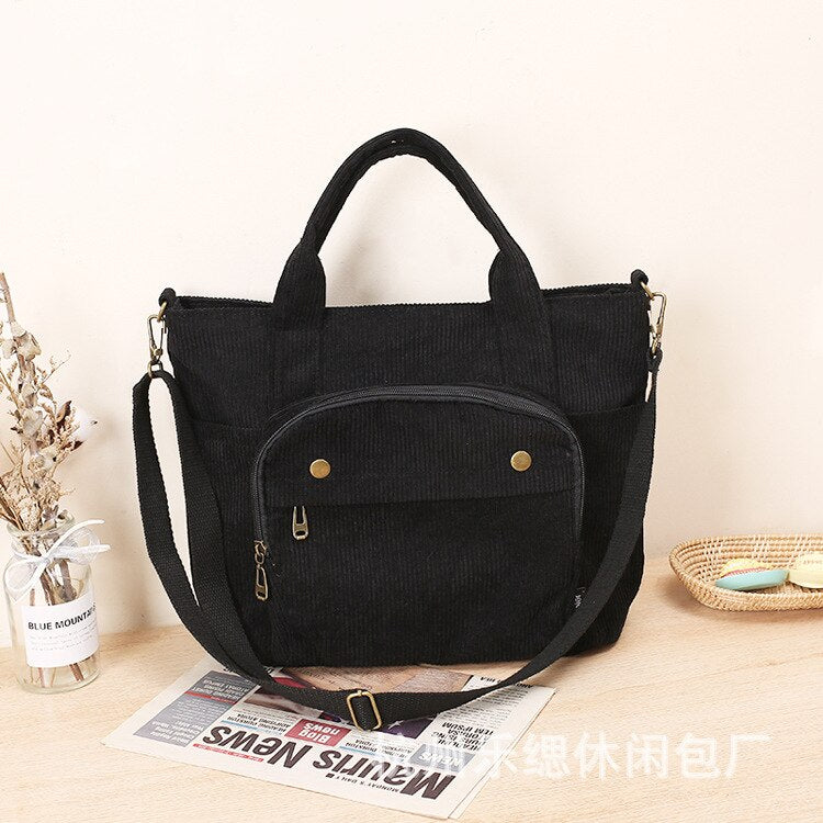 Realaiot Autumn Winter Corduroy New Simple Versatile Portable Shoulder Bag School Bag Art Thickened Canvas Messenger Bag