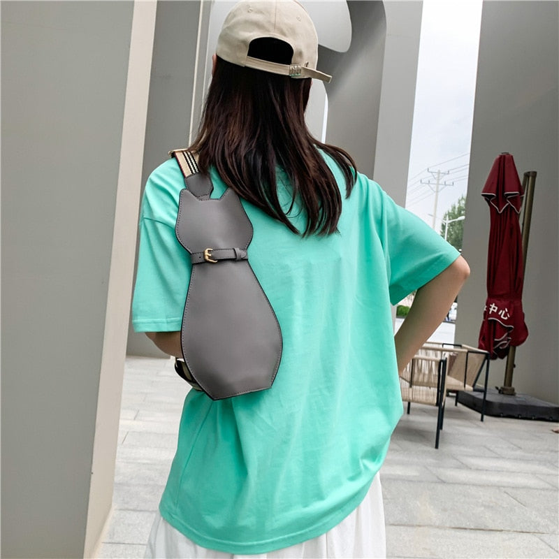 Realaiot Cute Pu Cat Dog Bag Women Bag Messenger Bag Wide Shoulder Straps Chest Bag Shoulder Bags Student Storage Bag Little Bag