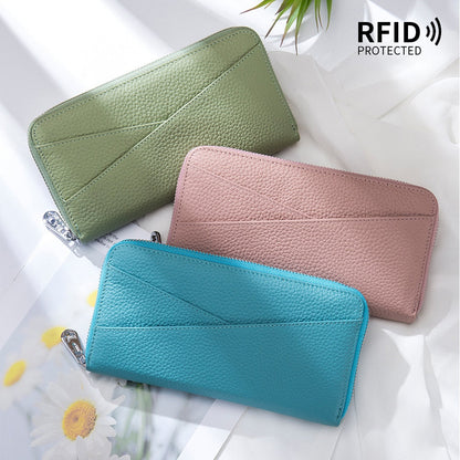 Cyflymder New Women Genuine Leather Wallets Female Long RFID Folding Purses Fashion Soft Cowhide Wallet Phone Purse Coin Bag Card Holders