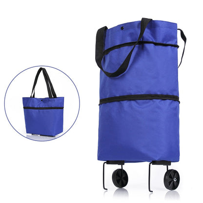 Realaiot Folding Shopping Pull Cart Trolley Bag With Wheels Foldable Shopping Bags  Reusable Grocery Bags Food Organizer Vegetables Bag