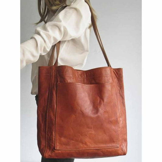 Cyflymder Oversized Tote for Women Handbag Large Size Shoulder Vintage Style Solid Color Soft PU Leather Purses Casula Brown Bag New