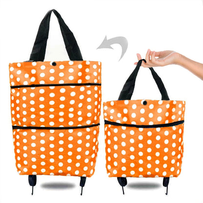 Realaiot Folding Shopping Pull Cart Trolley Bag With Wheels Foldable Shopping Bags  Reusable Grocery Bags Food Organizer Vegetables Bag