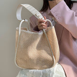 Realaiot Staw Rattan Woven Bag Large Capacity Handbag Summer Beach Simple Designer Bucket Shoulder Bag for Women Travel Shopping Totes