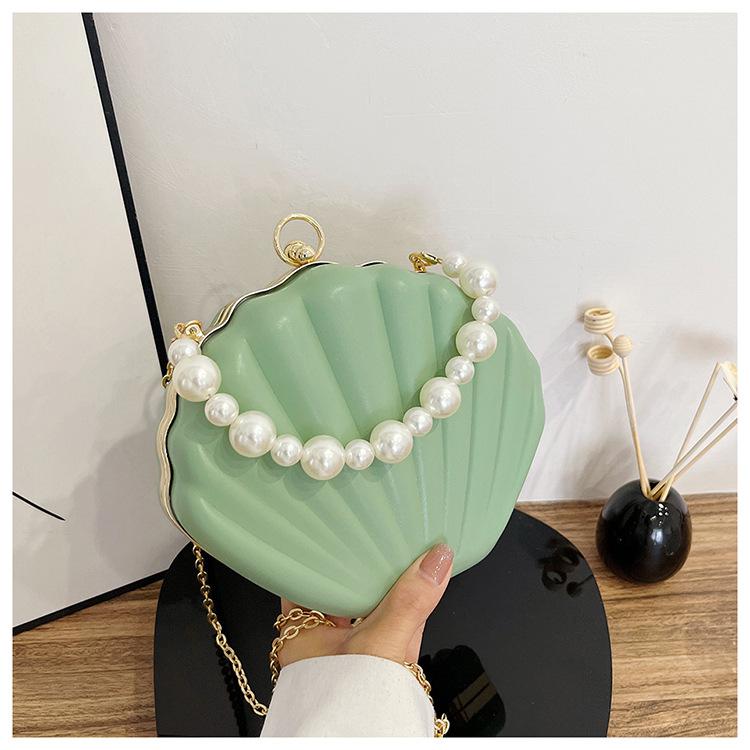 Realaiot Evening Bags Shell Shape Women Clutch Bags New Wedding Bridal Handbag Pearl Beaded Fashion Shell Chain Party Bags