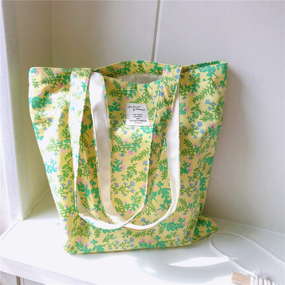 Realaiot Women Canvas Shopping Bag Floral Print Books Bag Female Cotton Cloth Shoulder Bag Eco Handbag Tote Reusable Grocery Shopper Bags