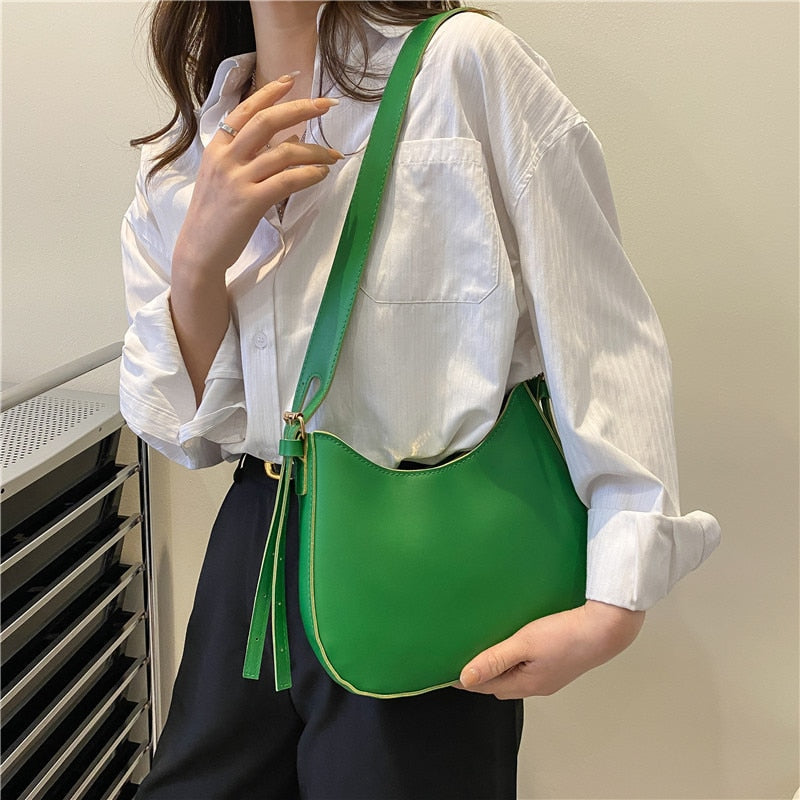 Realaiot Fashion Shoulder Bags for Women Casual Crossbody Bags PU Leather Solid Color Simple Handbags Women's Fashion Casual Bag