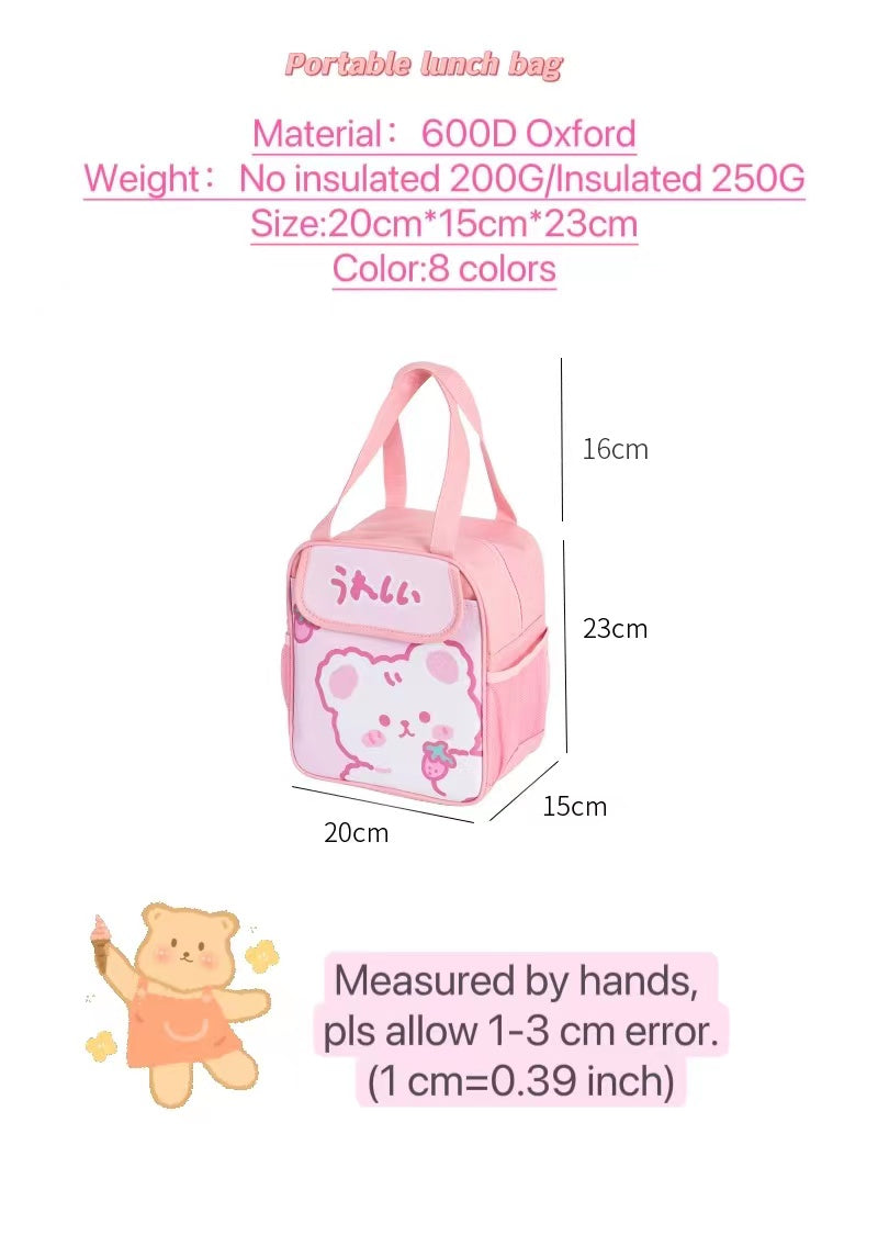 Realaiot Kawaii Lunch Bag Women Cute Bear Picnic Travel Thermal Breakfast Box Girls School Child Convenient Lunch Box Tote Food Bags 118