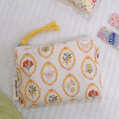 Realaiot Small Fabric Cosmetic Makeup Bag Mini Cotton Floral Organizer Bags For Women Bag Little Purse Coin Pouch Children Cosmetic Case