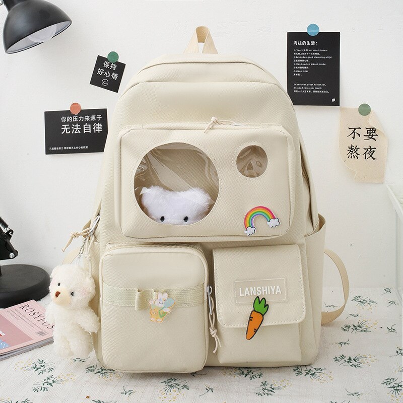 Realaiot 5 PCS Schoolbag Female New High School High-capacity Female Backpack Junior High School Pupil Backpack