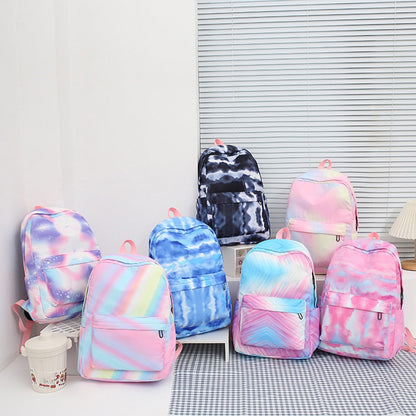 Realaiot 3pcs/set Student Schoolbags Fashion Tie Dye Printing Women Backpack Laptop Bookbags Pencil Case Purse Set for Teenagers Girls