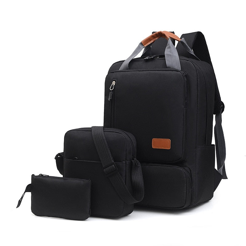 Realaiot 3 In 1 Piece Set College Student School Bag Large Capacity Men Laptop Backpack Multi Functional Computer Bag mochila