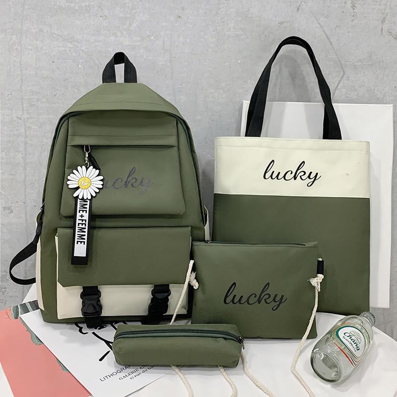 Realaiot 4 PCS New Student Backpack Small Fresh Letters Contrast Color Junior High School Backpack Casual Travel Backpacks