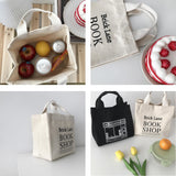 Cyflymder New Canvas Lunch Bag Book Shop Print Lunch Box Picnic Tote Small Handbag Cotton Cloth Reusable Food Storage Bags For Office Lady