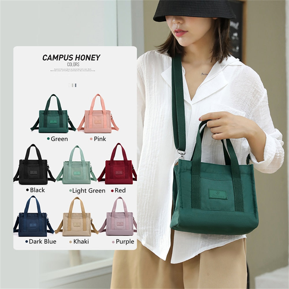 Realaiot Simple Fashion Shoulder Bags For Women New Handbags Waterproof Nylon Canvas Tote Bag With Pockets Crossbody Lunch Bag Bolso