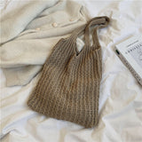 Cyflymder New Wool Knitted Shoulder Shopping Bag for Women Vintage Fashion Cotton Cloth Girls Tote Shopper Bag Large Female Handbag