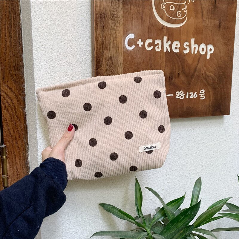 Realaiot Dot Women Cosmetic Bag Retro Design Ladies Storage Clutch Purse Bags Fashion Checkerboard Girls Student Small Handbags