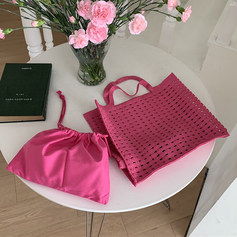 Realaiot Handbags Shopping Women Bag Totes Female Hollow Out Crochet Spring Summer Hand-woven Hollow-out Fashion Tote Purple Bags