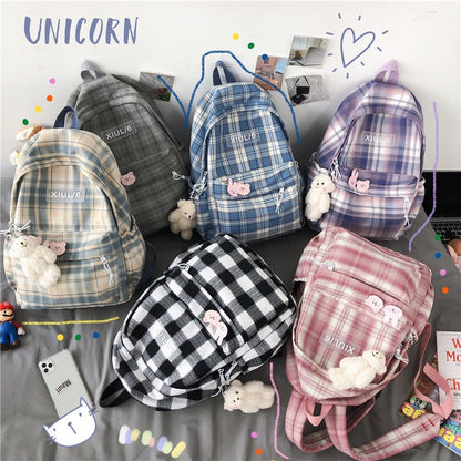 Cyflymder New Women Backpack Female Cool Nylon Travel Bag Fashion Plaid Portable Cute Schoolbag College Teenage Girls Boys Bookbag