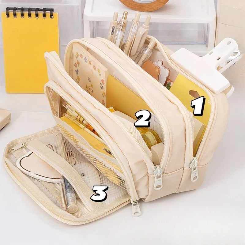 Realaiot Large Capacity Pencil Bag Aesthetic School Cases Girl Korean Stationery Holder Bag Children Pen Case Students School Supplies