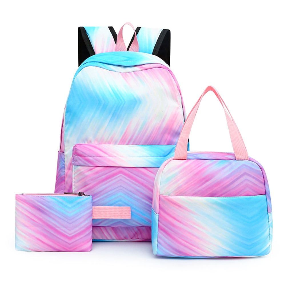 Realaiot 3pcs/set Student Schoolbags Fashion Tie Dye Printing Women Backpack Laptop Bookbags Pencil Case Purse Set for Teenagers Girls