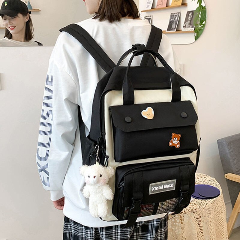 Realaiot Korean Schools Bag for Junior High School Students Four Piece Set Schoolbag for Primary School Students Backpack cute backpack