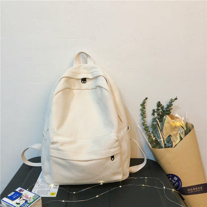 Cyflymder New Trend Large-capacity Simple Solid School Female Backpack Cotton Canvas School Bag Students Satchel White Black Bags