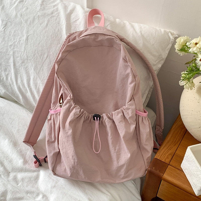 Cyflymder Lightweight Nylon Women's Bag Youth Zipper Backpack Bag Middle Backpack Korean Preppy Style Ladies Pink Travel Shoulder Bag