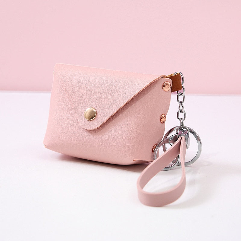 Cyflymder New Fashion Ladies PU Leather Mini Wallet Card Key Holder Coin Purse Solid Color Clutch Bag Kids Purses Small Handbag Bag