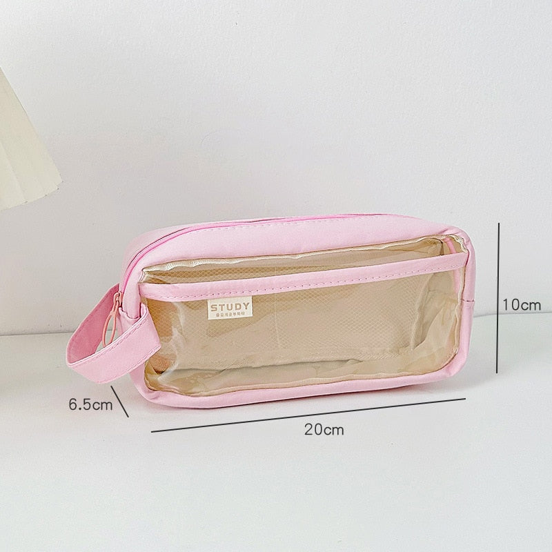 Realaiot Large Capacity Transparent Pencil Bag Aesthetic School Cases Children Stationery Holder Bag Pen Case Students School Supplies