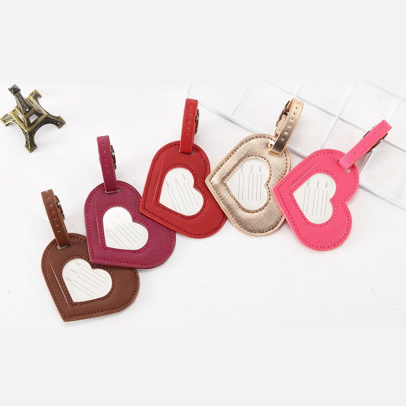Realaiot Baggage Boarding Tag Women Travel Accessories Leather Suitcase ID Address Holder Portable Label New Fashion Heart Luggage Tag