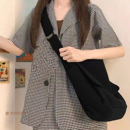 Realaiot Women Handbag Japanese Ins Simple Style Solid Color Versatile Messenger Bag Sail Cloth Schoolbag Men Korea