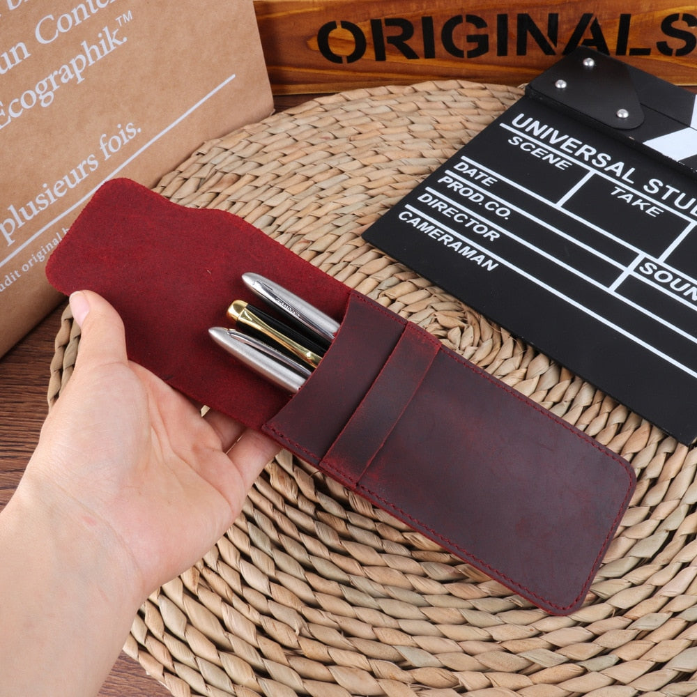 Cyflymder Personality Retro Handmade Leather Pencil Bag Fountain Pen Protective Cover Genuine Leather Pen Case Men Office Supplies