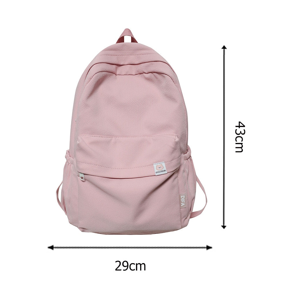 Realaiot Teen School Bag for Girls Backpack Solid Color Women Bookbags Middle Student Schoolbag Large Black Cute Flowers Nylon Bagpack