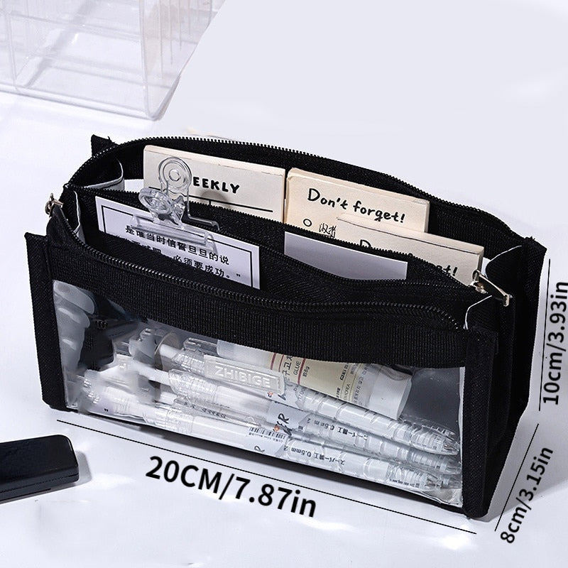 Realaiot  Six Layers Large Capacity Pencil Bag Stationery Supplies Aesthetic Transparent Pen Case Girl Zipper Pencil Pouch School Supplies