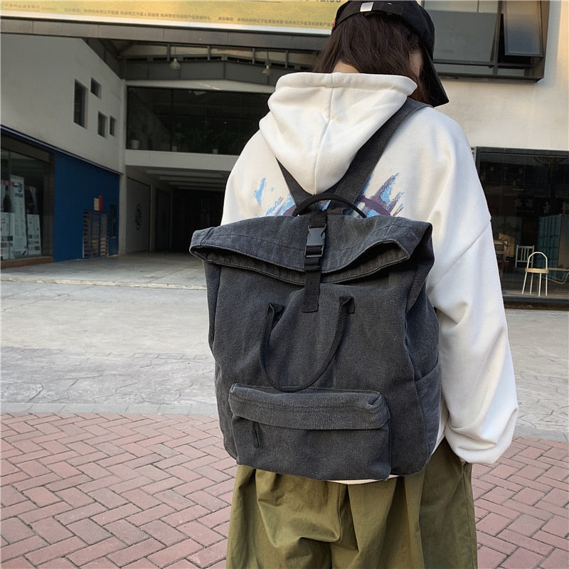 Realaiot Girl Fabric School Bag College Student Women Backpack Travel Ladies Vintage Canvas Bag Female Kawaii Laptop Fashion New Backpack