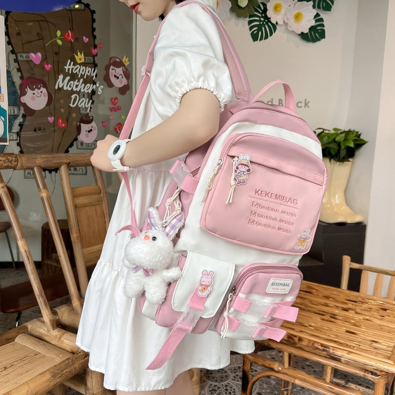 Realaiot Teenagers Cute Student Rucksack Lady Nylon College Women School Bag Girls Kawaii Travel Book Backpack Fashion Female Laptop Bag