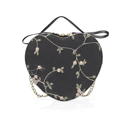 Realaiot Female Sweet Lace Heart Round Handbags High Quality PU Leather Cross Body Bags for Women Small Fresh Flower Chain Shoulder Bags