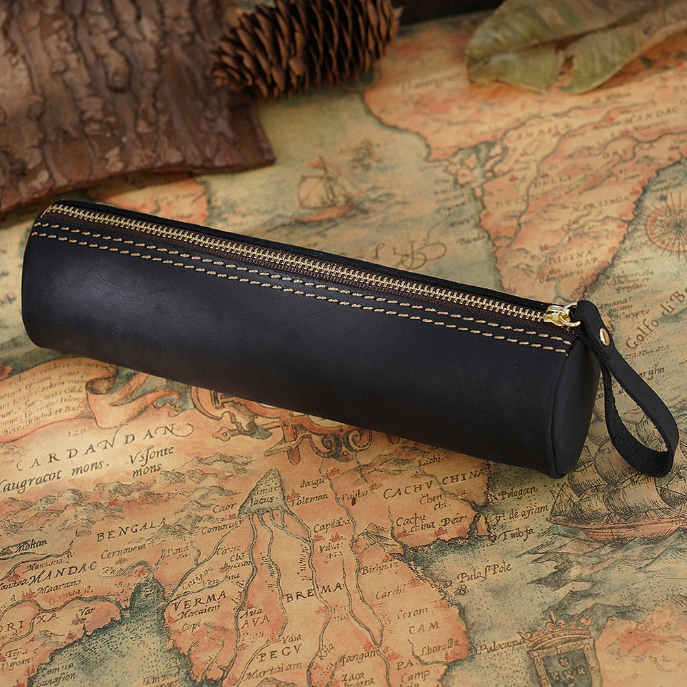 Cyflymder Retro Genuine Leather Pencil Bag Fountain Pen Storage Case Handmade Student Pen Bag Stationery Holder Office School Supplies