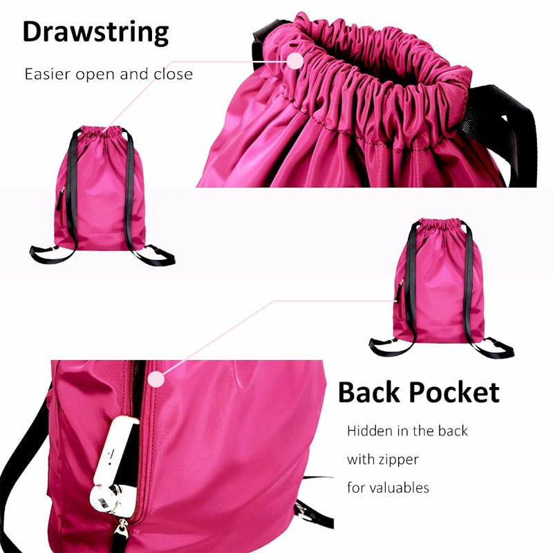 Realaiot Waterproof Gym Bag Women Girls Sports Bag Travel Drawstring Bag Outdoor Bag Backpack for Training Swimming Fitness Bags Softback