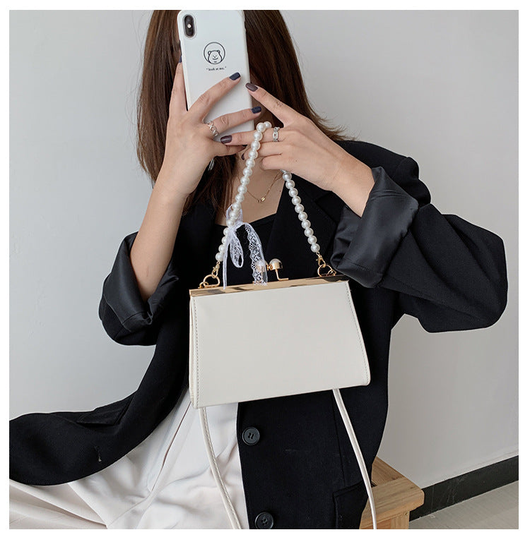 Realaiot Vintage Shoulder Bags Women Fashion Pearl Chain Handbag Kiss Lock Designed Brand Women Small Clip Bags Sac Feminina Bolsa