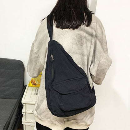 Realaiot Canvas Chest Bag Women Women Shoulder Messenger Bag Unisex Canvas Crossbody Bag Muliti Pocket Casual Women Bag