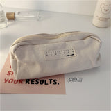 Realaiot Japanese Ins Style Black And Beige Cosmetic Pencil Case Korea Junior High School Canvas Writing Pencilcase Pen Bag For Girls
