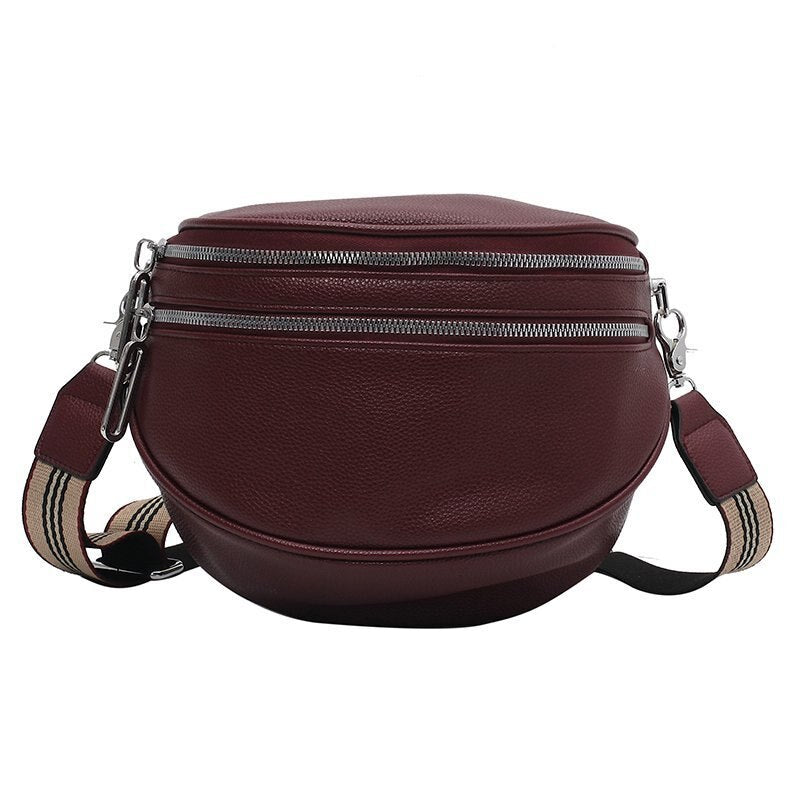 Realaiot Elegant Solid Colour PU Leather Waist Bags For Women Double Zippers Design Waist Pack Female Fanny Pack Wide Strap Crossbody Bag