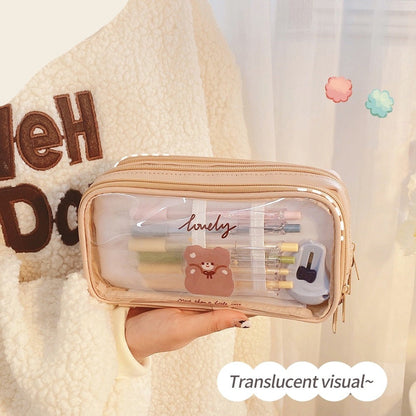 Realaiot Big Capacity Transparent Pencil Case Waterproof  PVC Stationery Gift Girls Students Pencil Bag Kawaii Storage Bag