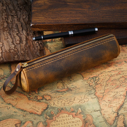 Cyflymder Retro Genuine Leather Pencil Bag Fountain Pen Storage Case Handmade Student Pen Bag Stationery Holder Office School Supplies