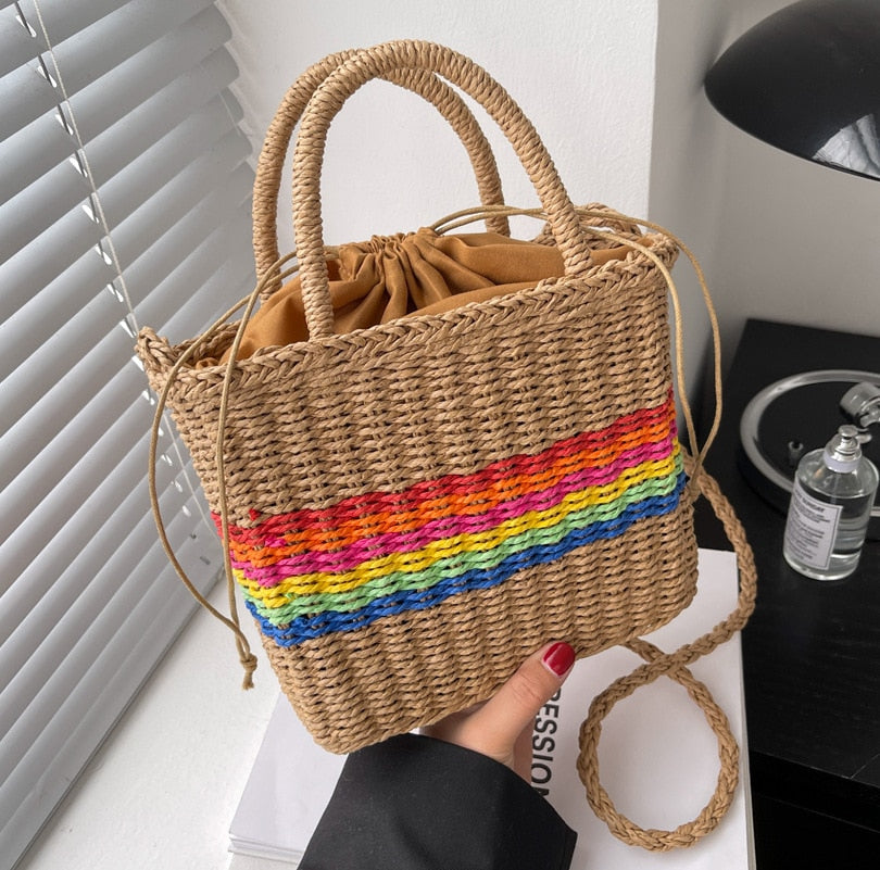 Realaiot Women Summer Straw Rattan Woven Small Clutch Handbag Retro Ladies Beach Basket Bag Casual Vacation Travel Shopper Purse Bolsos