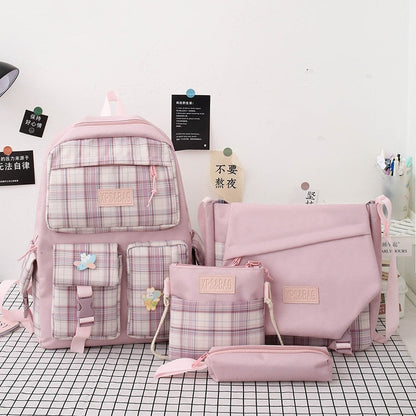 Realaiot 4 In 1 Pcs Set Canvas Backpack New Korean Junior High School Bags for Teenager Girls Mochilas Para Mujer